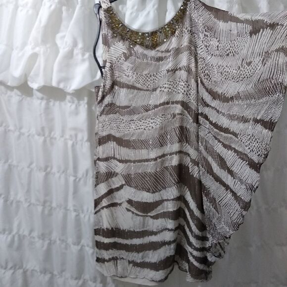 BCBG Sz 02 metallic Silk embellished dress - Picture 6 of 8